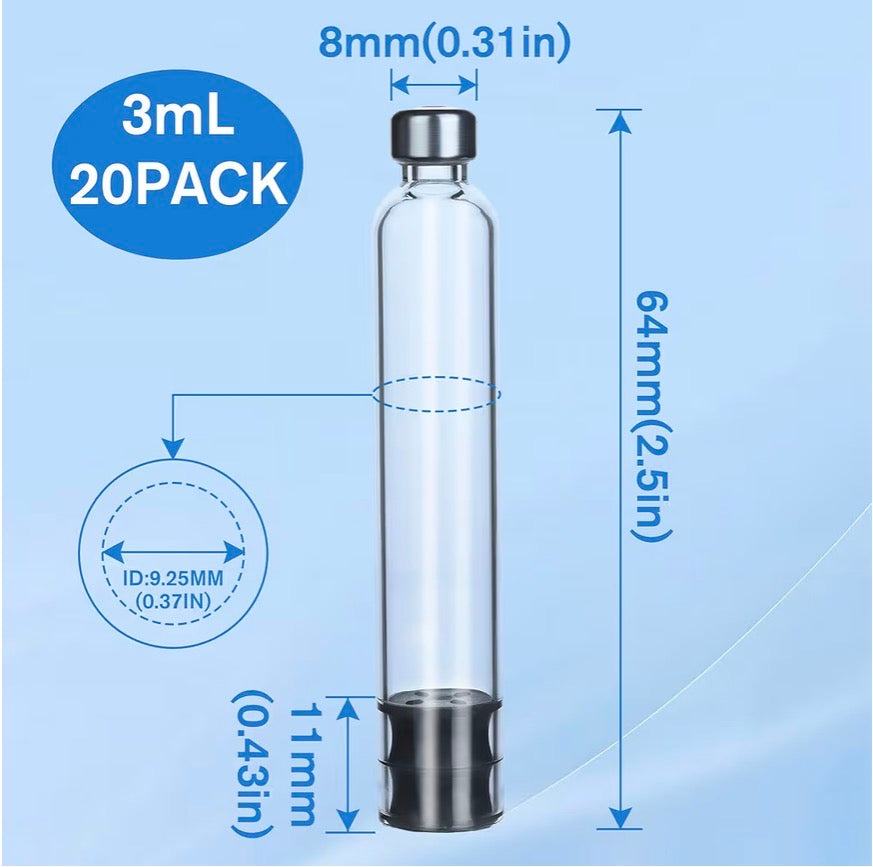 3ml Pen Cartridge (STEAM STERILIZED) - 20 Pack - Works for V1-V2-V3-V4 Pens, Individually Wrapped